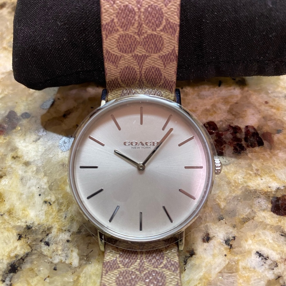 Coach Brown and Silver Watch with Signature Strap